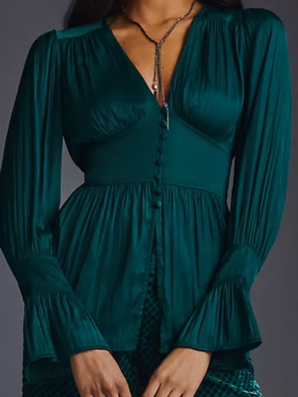 Anthropologie corset/ peplum/ button front/ ruffle sleeves top!